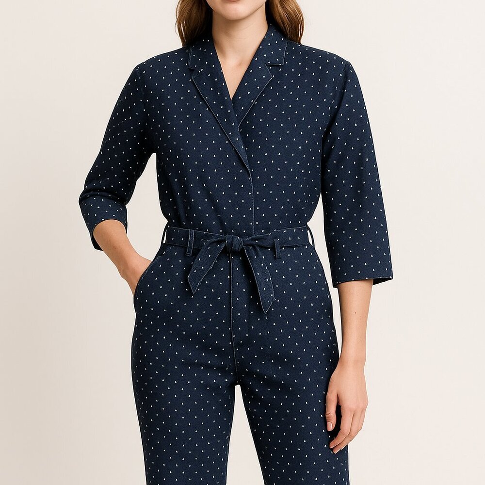 Vintage Denim Polka Dot Jumpsuit – Western Rodeo Cowgirl XS